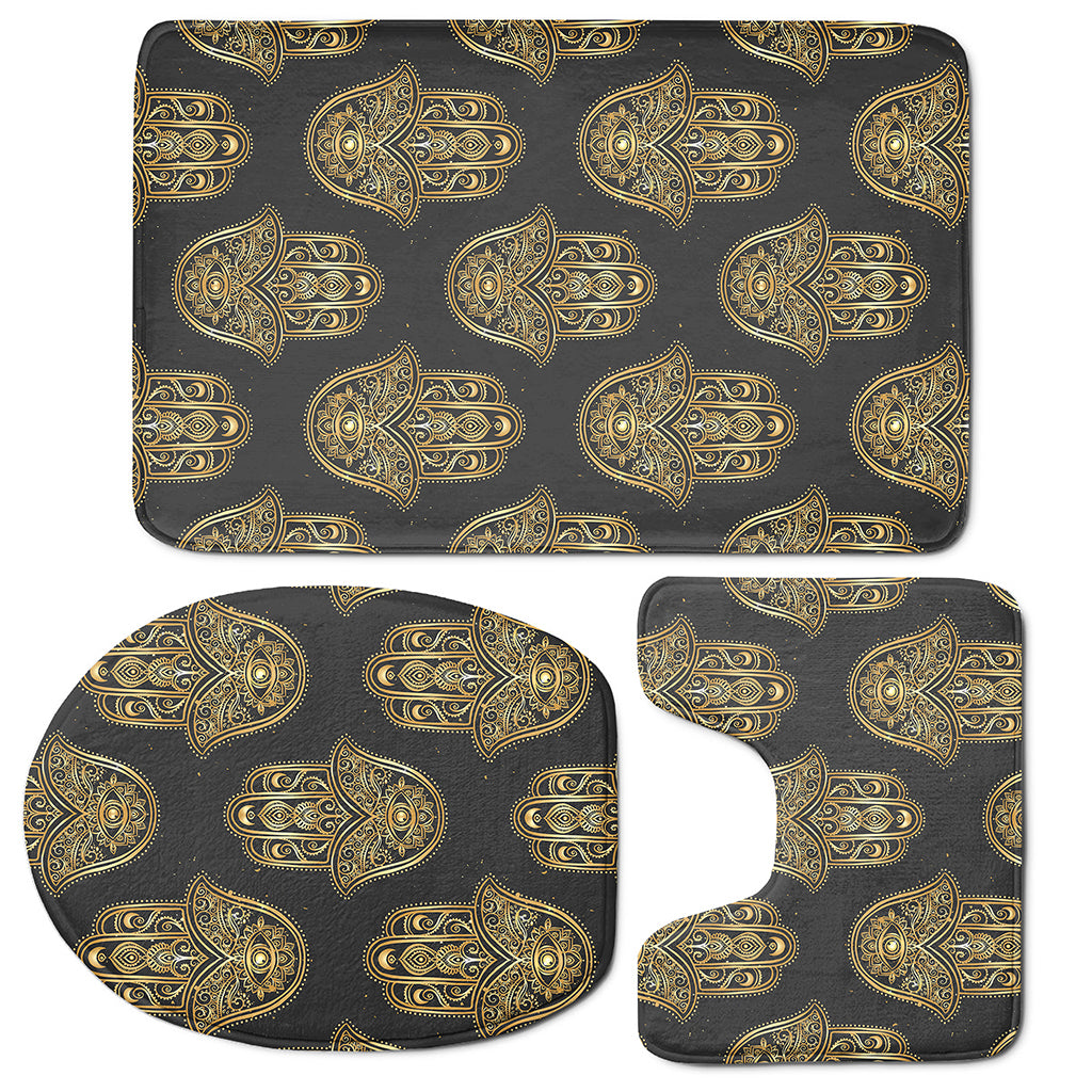 Gold Hamsa Pattern Print 3 Piece Bath Mat Set