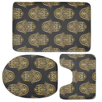 Gold Hamsa Pattern Print 3 Piece Bath Mat Set