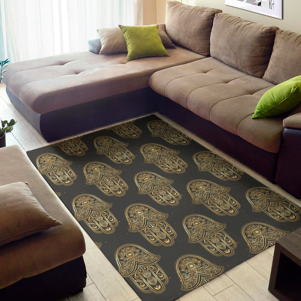 Gold Hamsa Pattern Print Area Rug