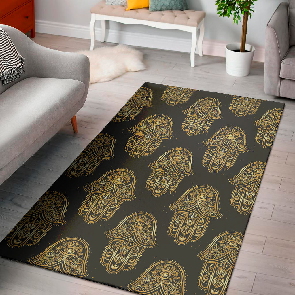 Gold Hamsa Pattern Print Area Rug