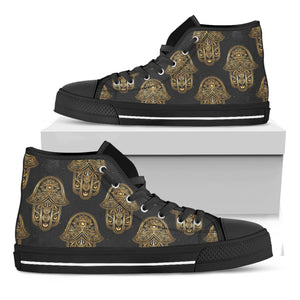 Gold Hamsa Pattern Print Black High Top Shoes