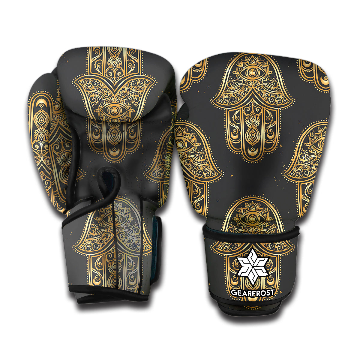 Gold Hamsa Pattern Print Boxing Gloves