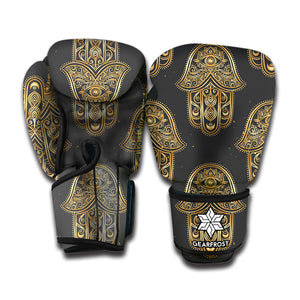 Gold Hamsa Pattern Print Boxing Gloves