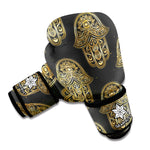 Gold Hamsa Pattern Print Boxing Gloves