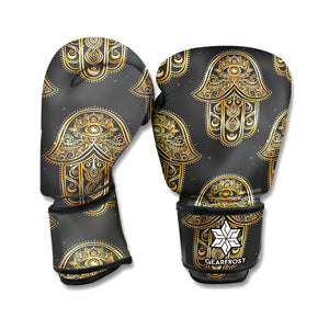 Gold Hamsa Pattern Print Boxing Gloves