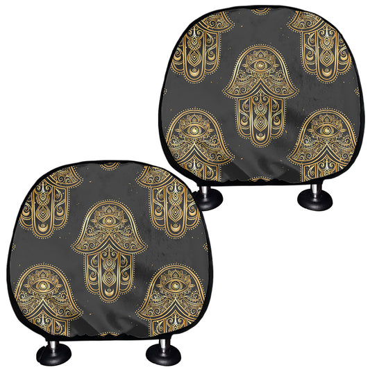 Gold Hamsa Pattern Print Car Headrest Covers