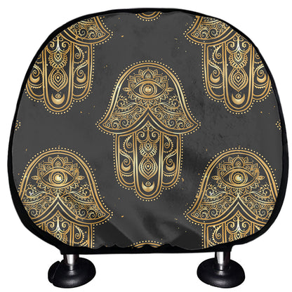 Gold Hamsa Pattern Print Car Headrest Covers