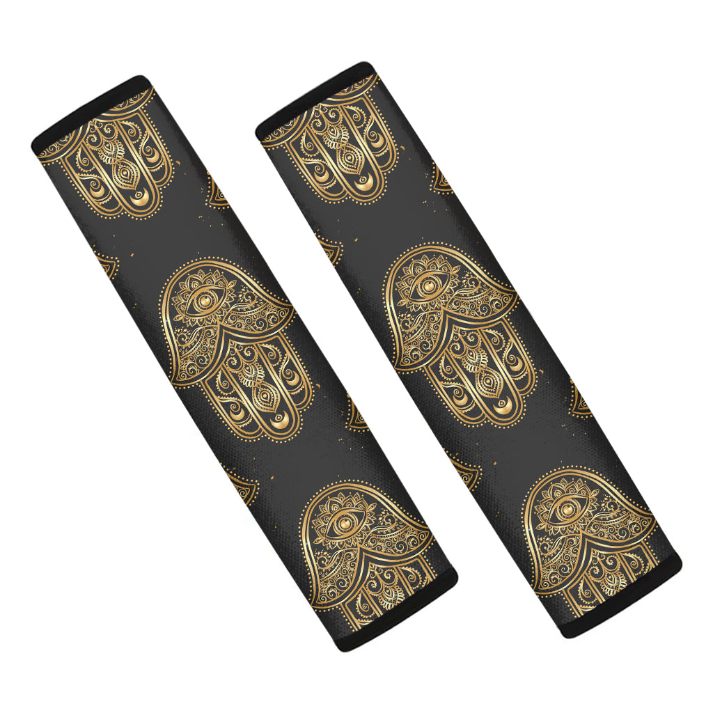 Gold Hamsa Pattern Print Car Seat Belt Covers