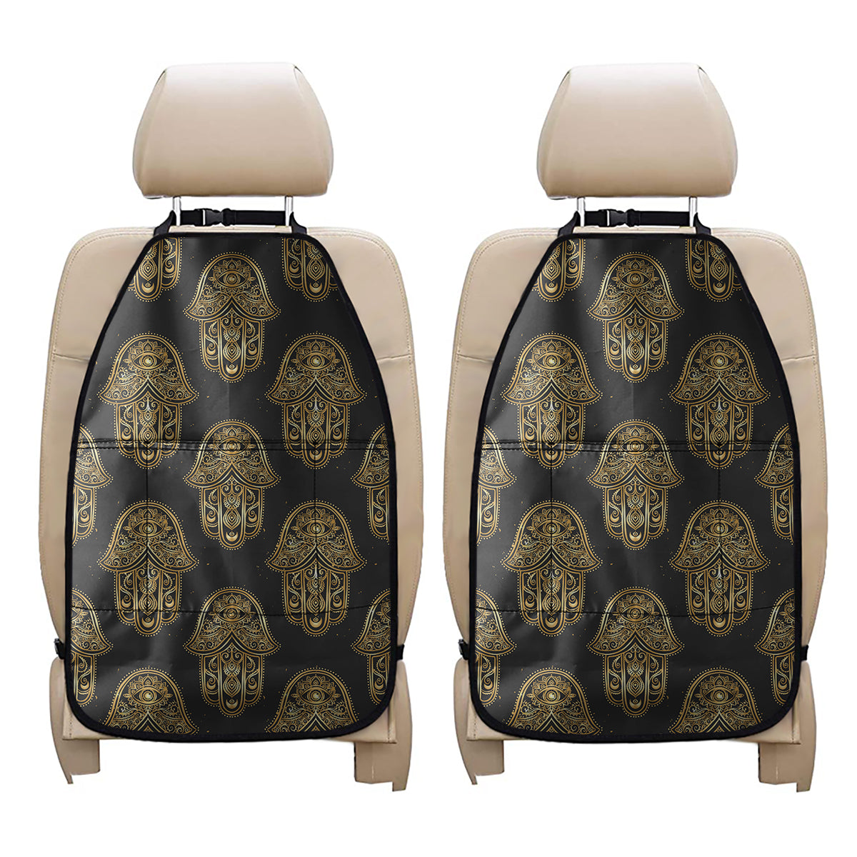 Gold Hamsa Pattern Print Car Seat Organizers