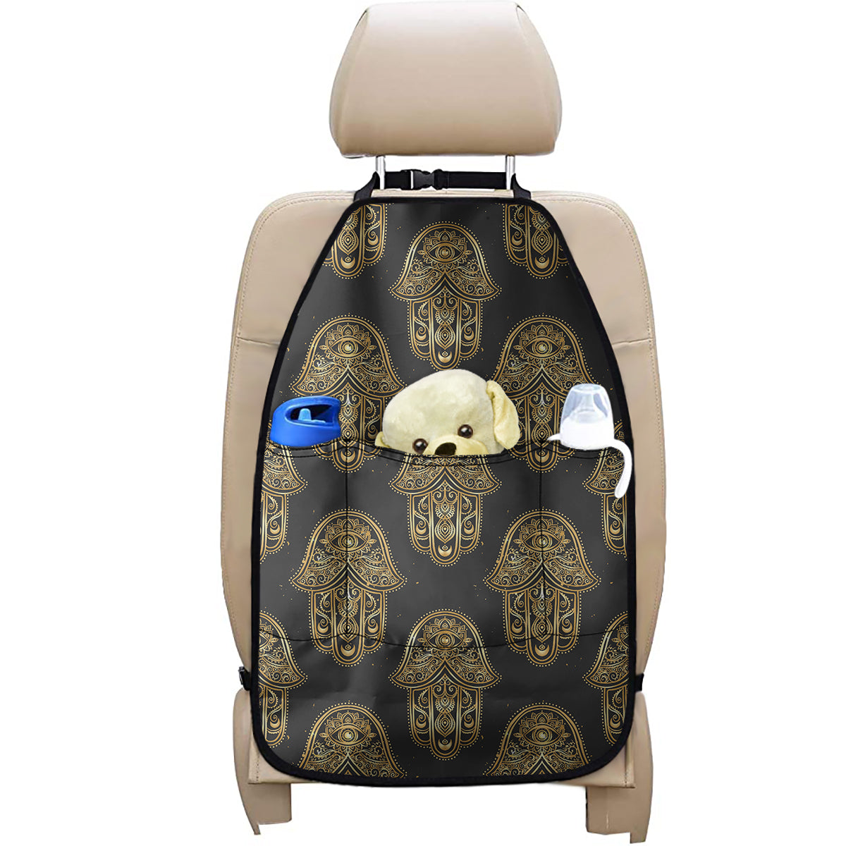 Gold Hamsa Pattern Print Car Seat Organizers