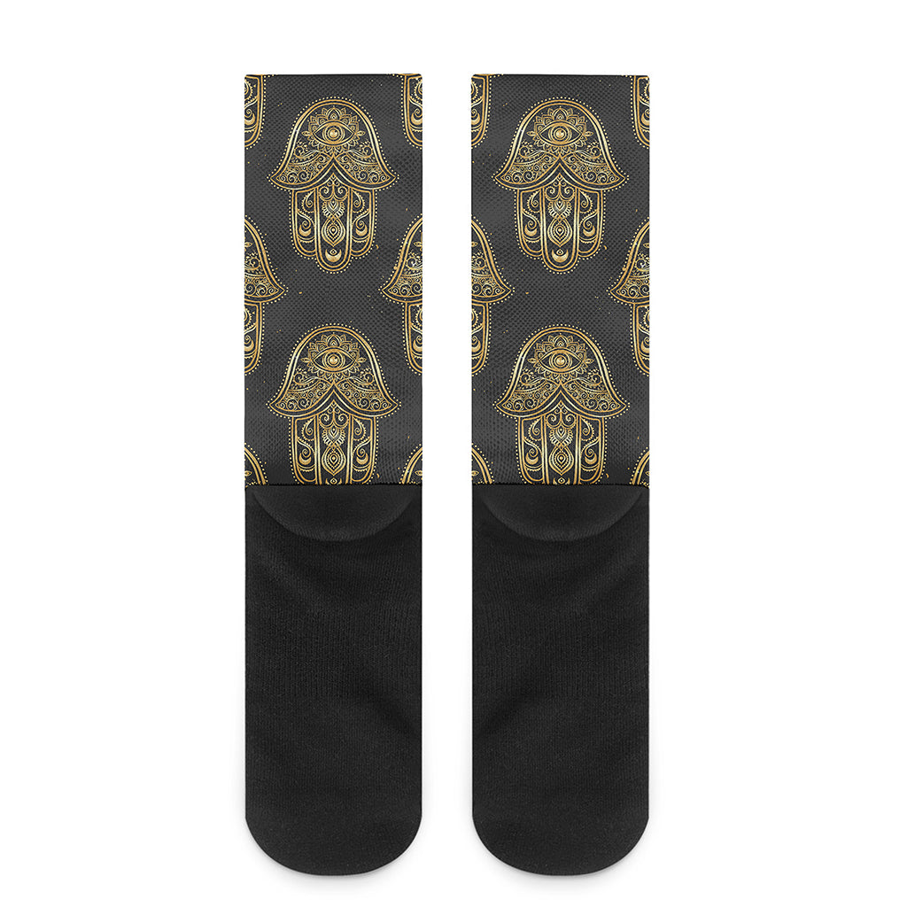 Gold Hamsa Pattern Print Crew Socks