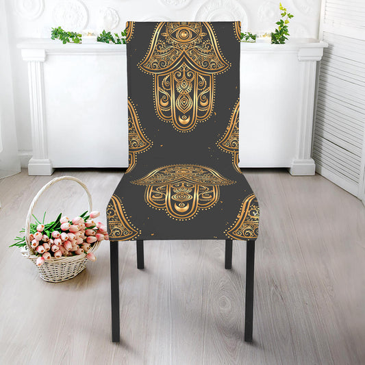 Gold Hamsa Pattern Print Dining Chair Slipcover
