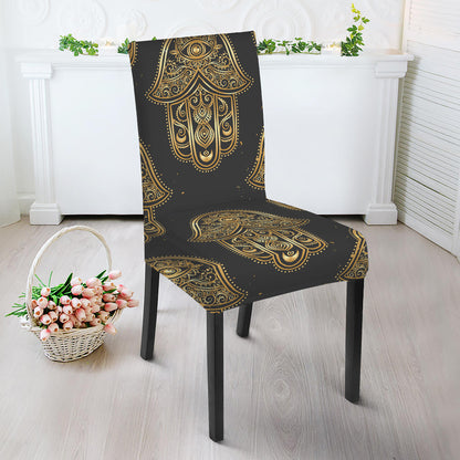 Gold Hamsa Pattern Print Dining Chair Slipcover