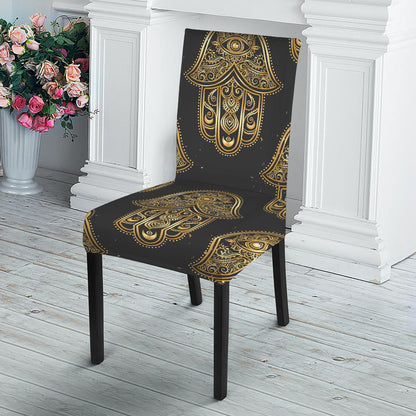 Gold Hamsa Pattern Print Dining Chair Slipcover