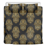 Gold Hamsa Pattern Print Duvet Cover Bedding Set