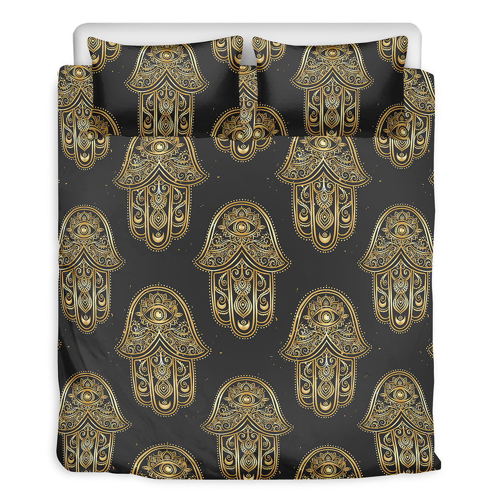Gold Hamsa Pattern Print Duvet Cover Bedding Set