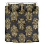 Gold Hamsa Pattern Print Duvet Cover Bedding Set