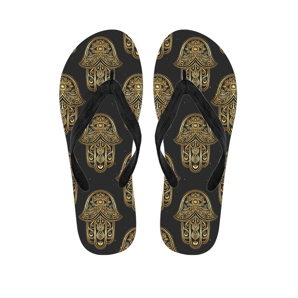 Gold Hamsa Pattern Print Flip Flops