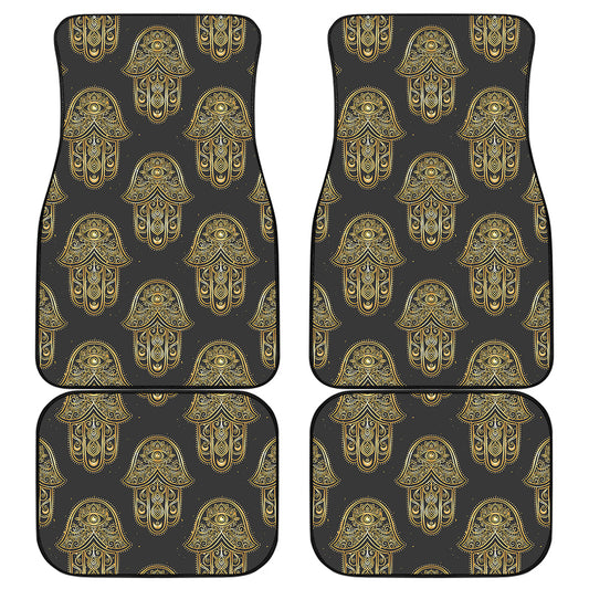 Gold Hamsa Pattern Print Front and Back Car Floor Mats