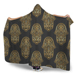 Gold Hamsa Pattern Print Hooded Blanket