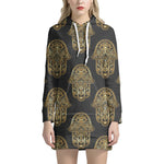 Gold Hamsa Pattern Print Hoodie Dress