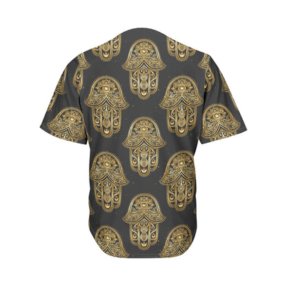 Gold Hamsa Pattern Print Men's Baseball Jersey