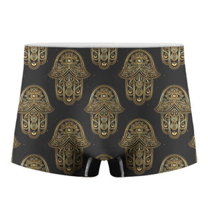 Gold Hamsa Pattern Print Men's Boxer Briefs