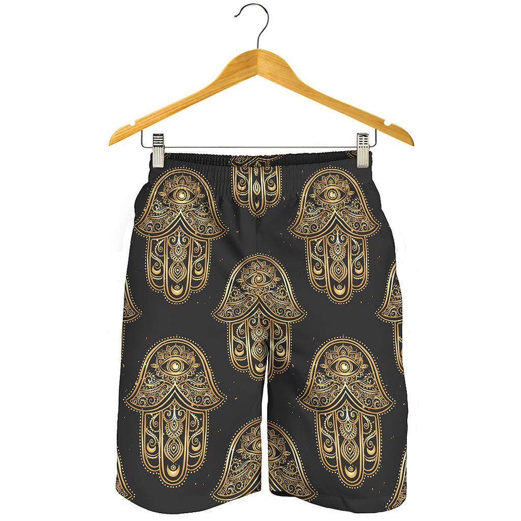 Gold Hamsa Pattern Print Men's Shorts