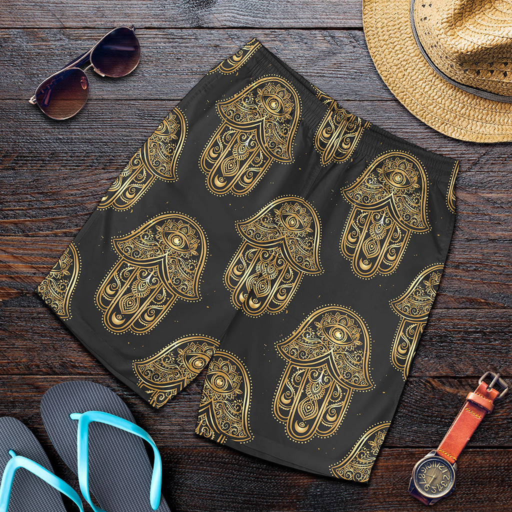 Gold Hamsa Pattern Print Men's Shorts