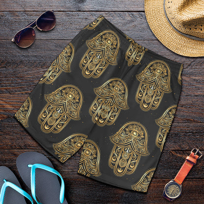 Gold Hamsa Pattern Print Men's Shorts