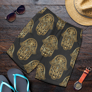 Gold Hamsa Pattern Print Men's Shorts