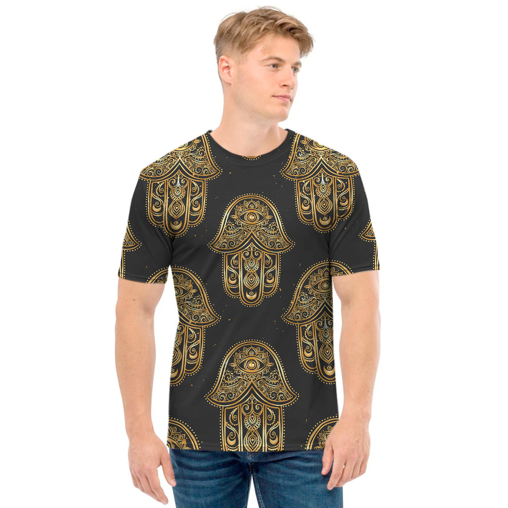 Gold Hamsa Pattern Print Men's T-Shirt