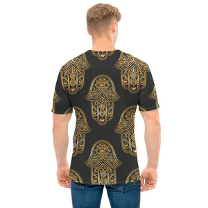 Gold Hamsa Pattern Print Men's T-Shirt