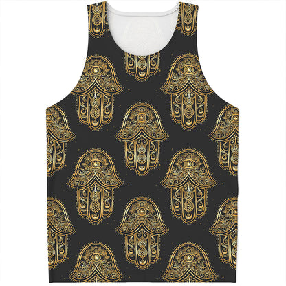 Gold Hamsa Pattern Print Men's Tank Top