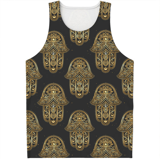 Gold Hamsa Pattern Print Men's Tank Top
