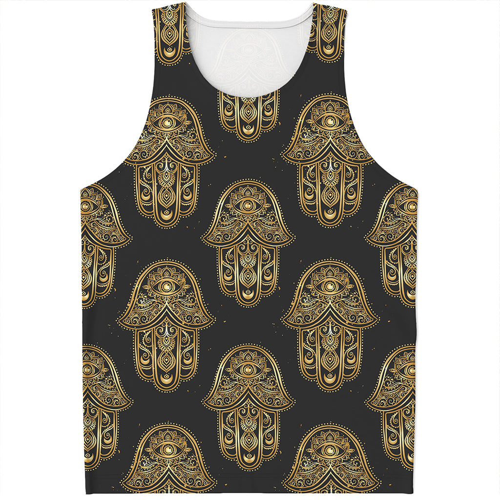 Gold Hamsa Pattern Print Men's Tank Top