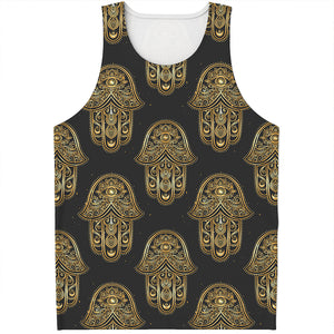 Gold Hamsa Pattern Print Men's Tank Top