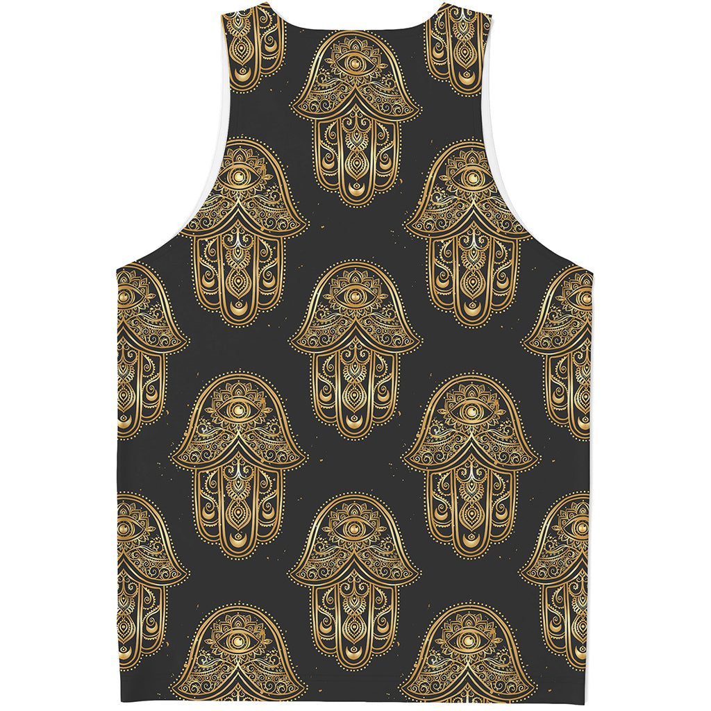 Gold Hamsa Pattern Print Men's Tank Top