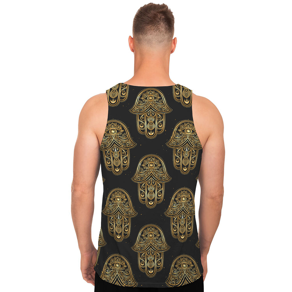 Gold Hamsa Pattern Print Men's Tank Top