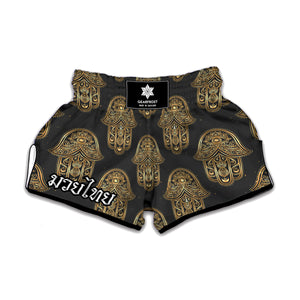 Gold Hamsa Pattern Print Muay Thai Boxing Shorts