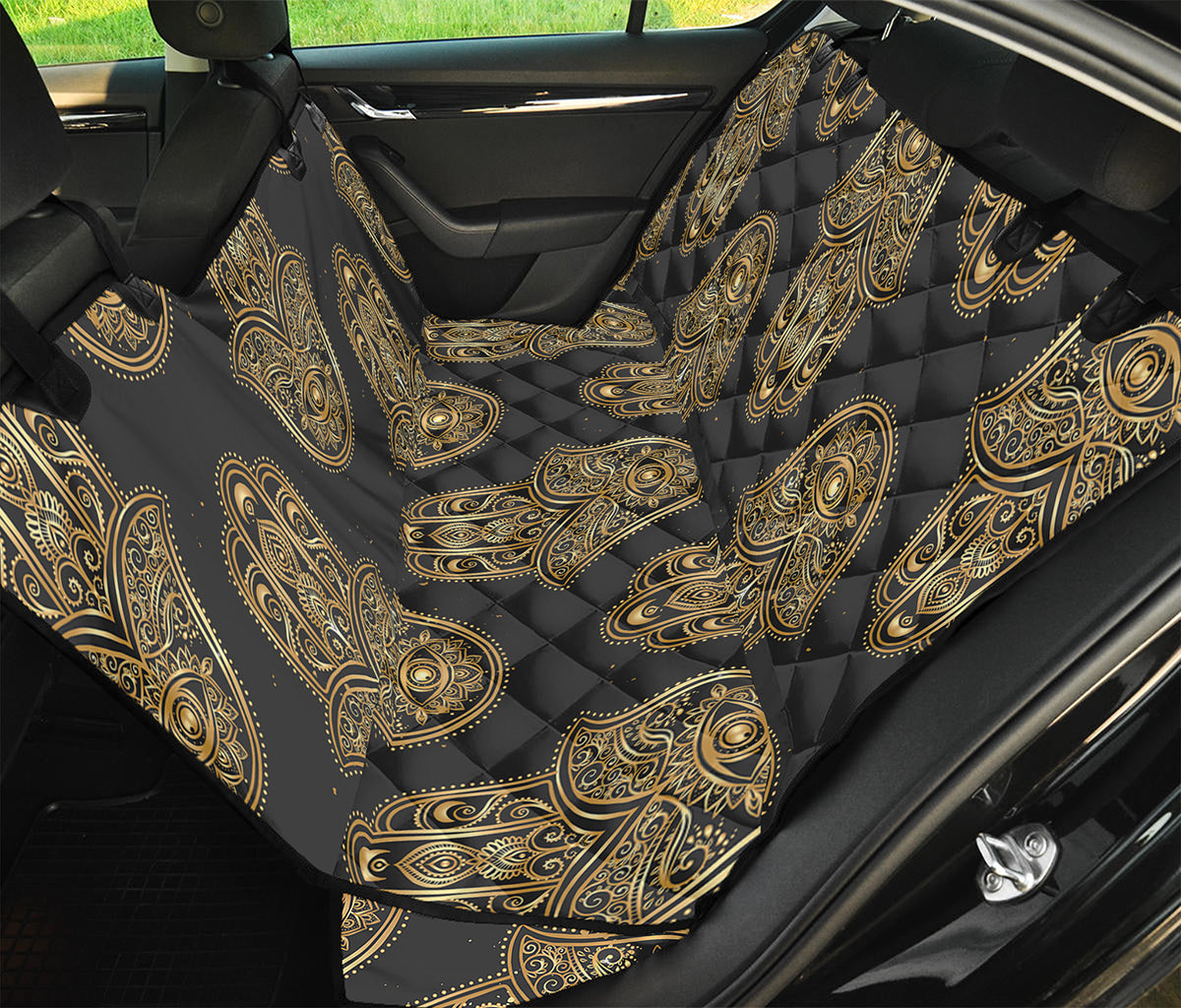 Gold Hamsa Pattern Print Pet Car Back Seat Cover