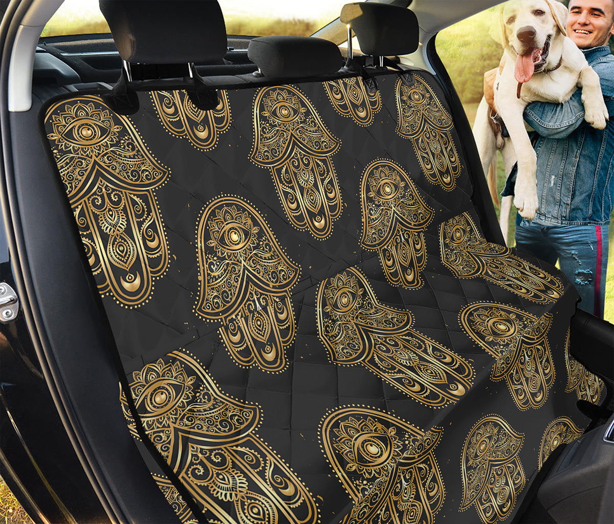 Gold Hamsa Pattern Print Pet Car Back Seat Cover