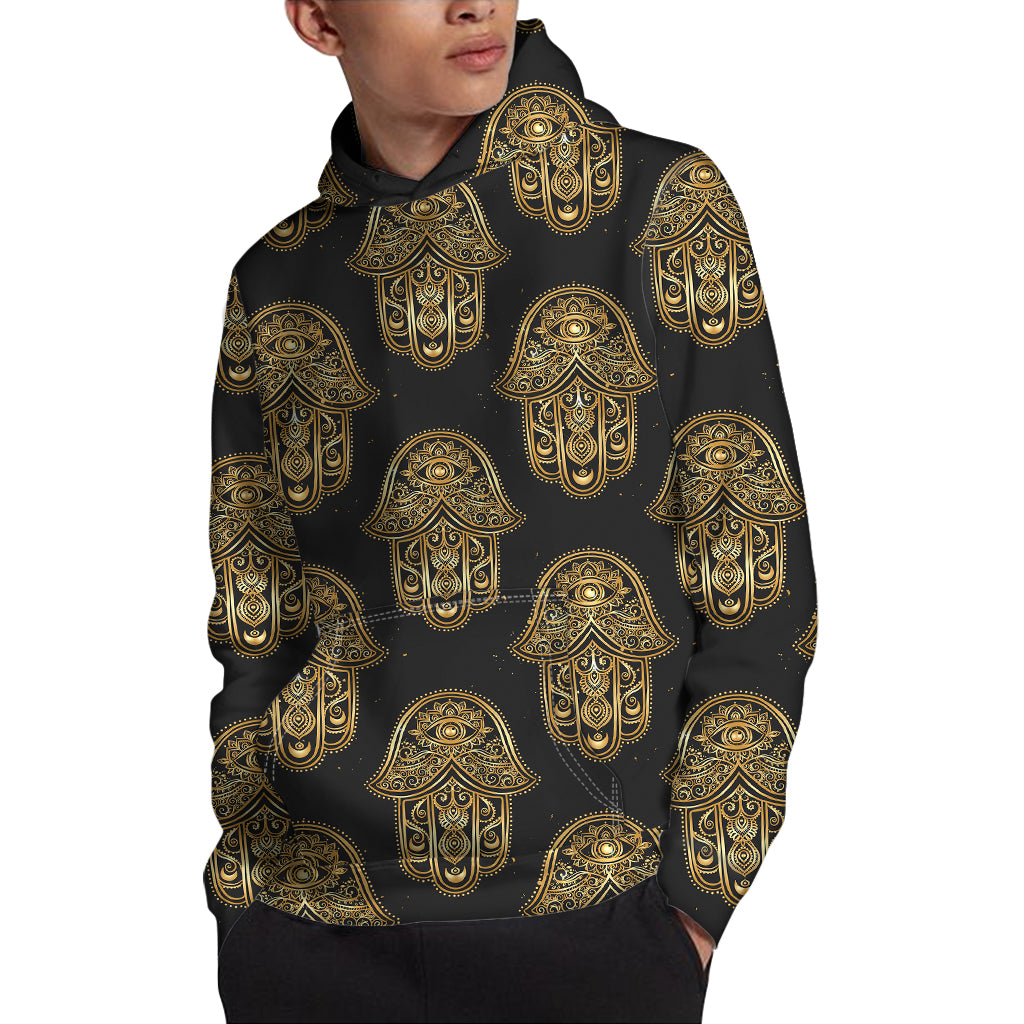 Gold Hamsa Pattern Print Pullover Hoodie