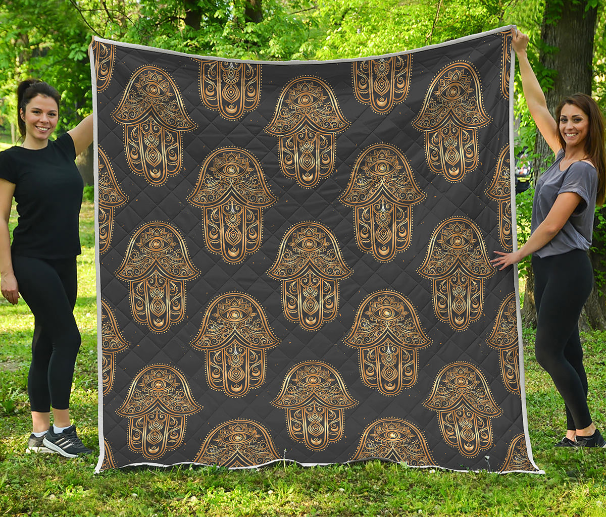 Gold Hamsa Pattern Print Quilt