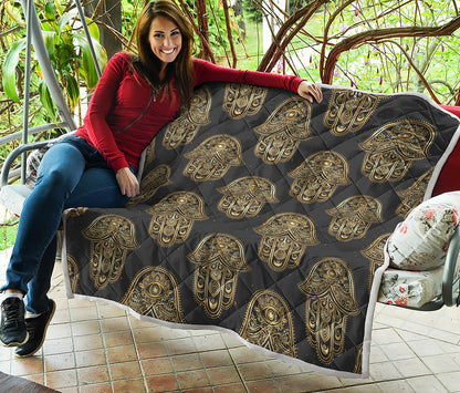 Gold Hamsa Pattern Print Quilt