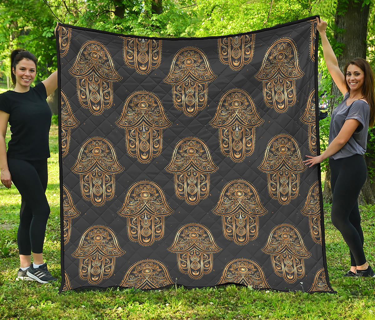 Gold Hamsa Pattern Print Quilt