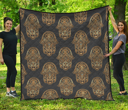Gold Hamsa Pattern Print Quilt