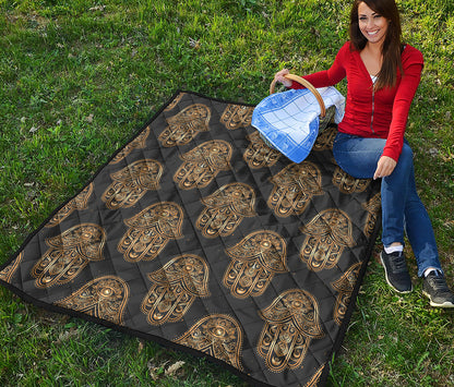 Gold Hamsa Pattern Print Quilt