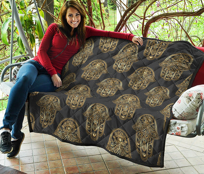 Gold Hamsa Pattern Print Quilt