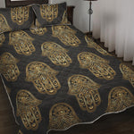 Gold Hamsa Pattern Print Quilt Bed Set